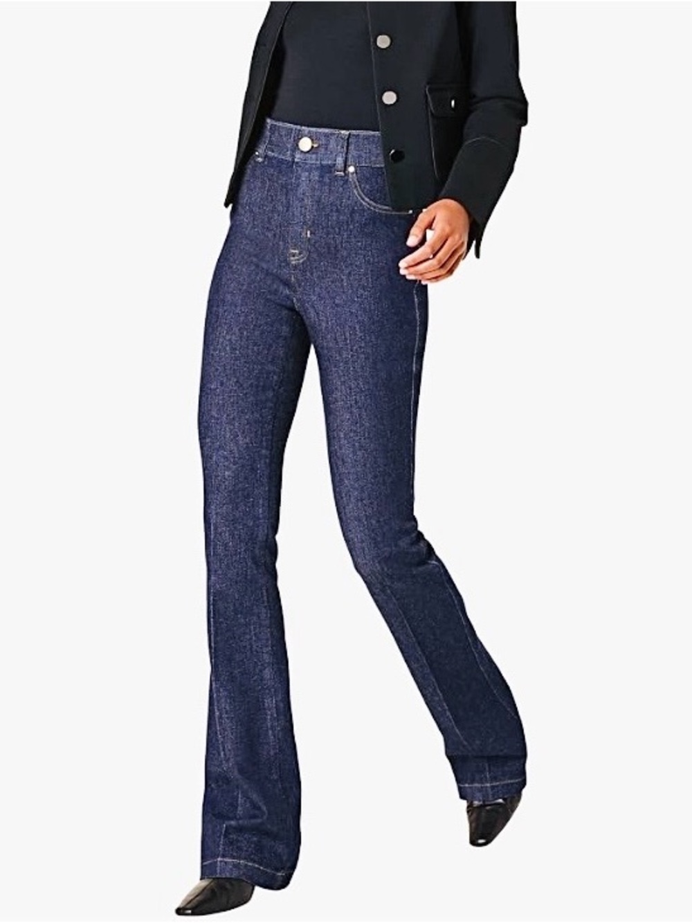 New SPANX Shape Pull On Flare Leg Jeans Size XS Raw Indigo Blue 70s Hippie Boho